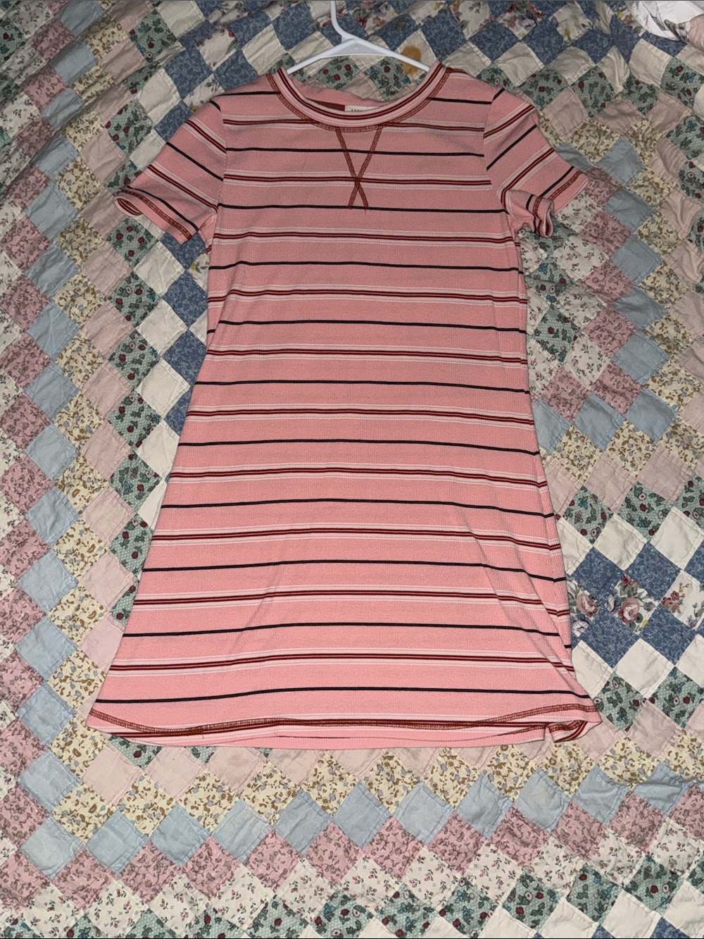 Copper Key Pink Striped Short Sleeve Mini Dress
